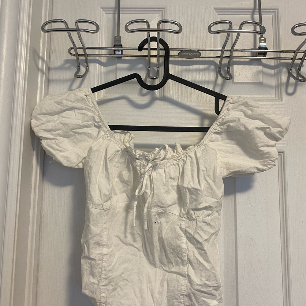 White Puff-Sleeve Peasant Top - Casual Women's Blouse